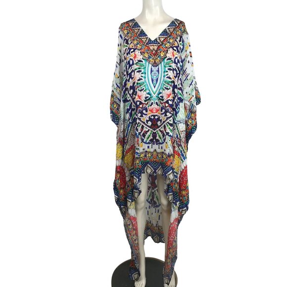 SAKKAS - WOMEN'S ONE SIZE - MULTICOLOR SHORT SLEEVE BEADED V NECK COVERUP - Picture 1 of 10